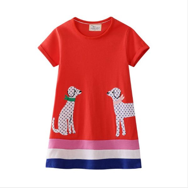 

Children's Clothes Girls Casual Short Sleeve Striped T-Shirt Dress Cute Summer Cotton Dress with Animal Applique Baby Girl Clothes