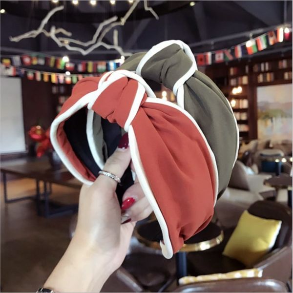 

new headband fashion boutique hair accessories women's fabric solid color white side knotted bow wide-brimmed hairband headband