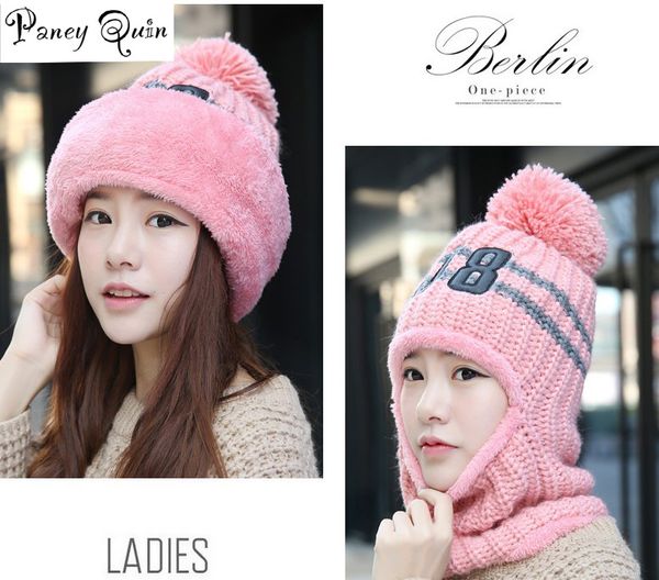 

lovely winter hat women skullies set with velvet ear cap riding collar for women warm thick woolen hat women's ski skullies caps, Blue;gray