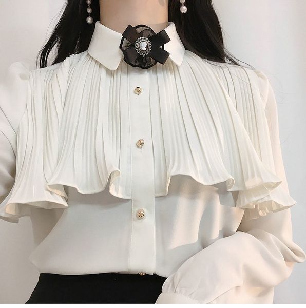 

девушки рубашки плиссированные лук женская блузка 2020 новый шифон рубашка ol рубашка мода шифон блузка, White