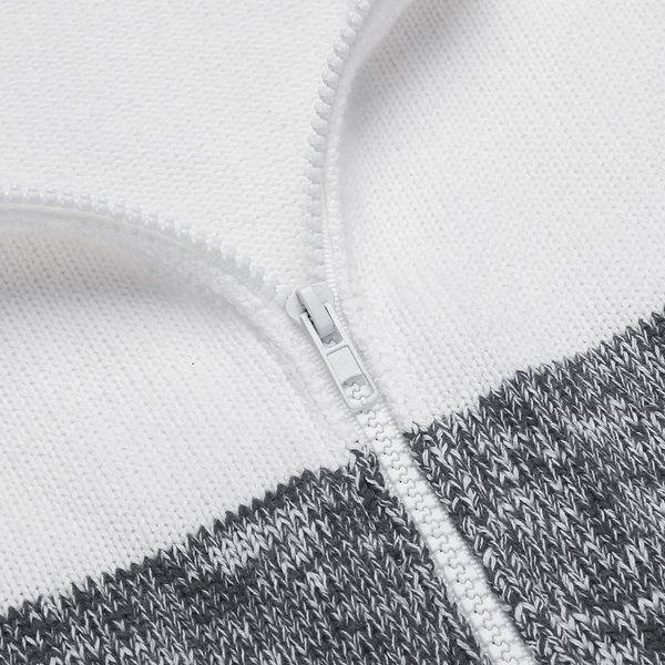 

men's long sleeve patchwork zip-up casual contrast color slim knitted front hoodie sweater hooded, White;black