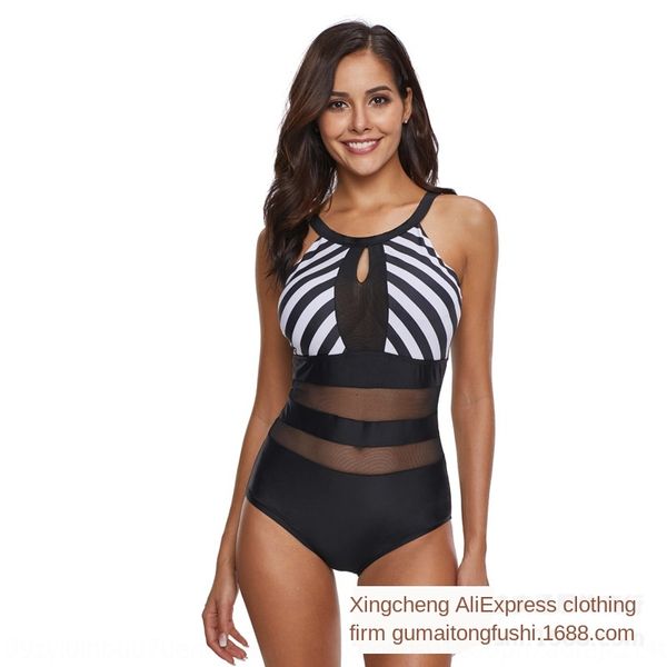 

2019 mesh stitching tight conjoined ladies striped 2019 swimsuit mesh stitching tight conjoined ladies striped swimsuit, White;black