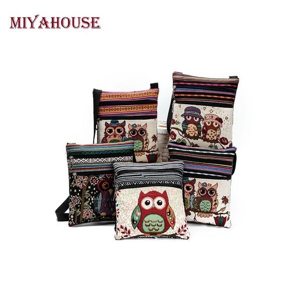 

miyahouse mini women shoulder bag owl printed messenger flap bags female small canvas lady bag double zipper women crossbody