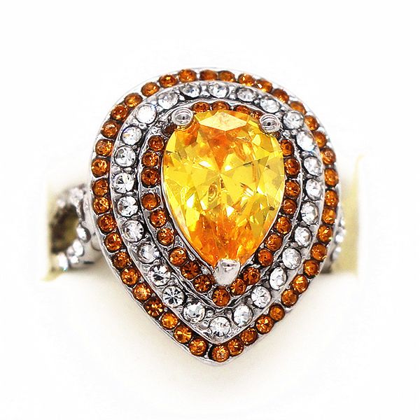 

large heart yellow zircon stone rings for women austrian crystal engagement rings exaggerated bridal jewelry, Slivery;golden