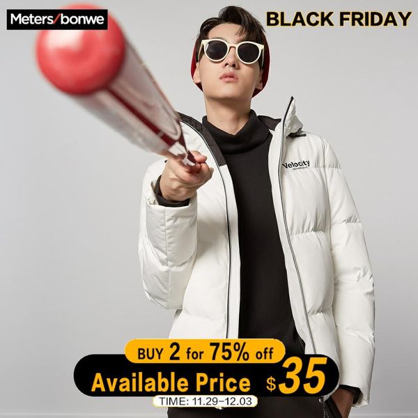 

metersbonwe thick down jacket men winter warm 80% white duck down coat man high collar hooded casual clothes outdoor coat, Black
