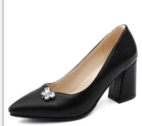 

2019 women's shoes in spring and autumn with new style high heel coarse heel pointed end@2074, Black