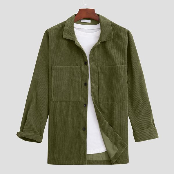

mens brief style corduroy solid color warm casual long sleeve jackets blouse top, Black;red