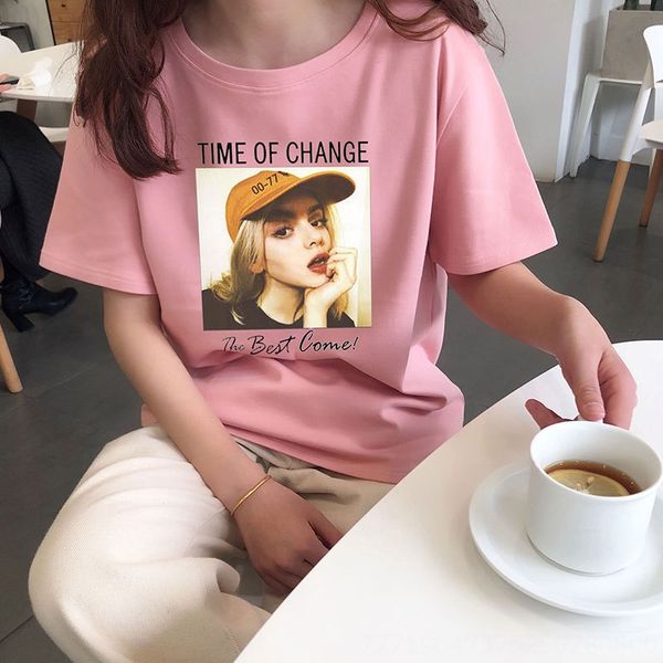 

9uvdw 2020 round collar personalized printing fashionable bai-style slim short-sleeved female 2020 round collar personalized printing fashio, White