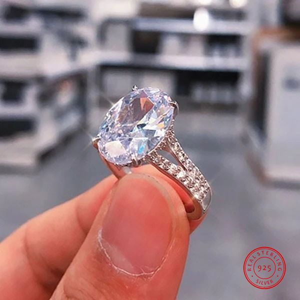 

925 sterling silver zircon rings for women fashion large ellipse crystal silver engagement ring anillos plata 925 para mujer, Slivery;golden