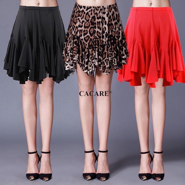 

latin dance skirt costumes women salsa tango flapper d0279 black leopard red colors choices big irregular hem, Black;red