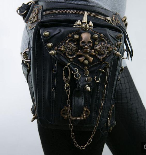 

2019 european and american fashion punk locomotive bag shoulder messenger bag female multi-function mobile phone pocket