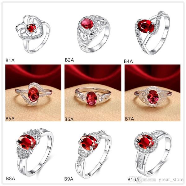 

carved designs twisted red gemstone 925 silver ring gtgr1,high grade sterling silver ring 10 pieces mixed style, Golden;silver