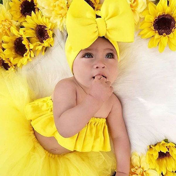 

chifuna new fashion yellow mesh ruffle short tutu skirts+headwear sets baby toddler summer outfit little girls clothes, White