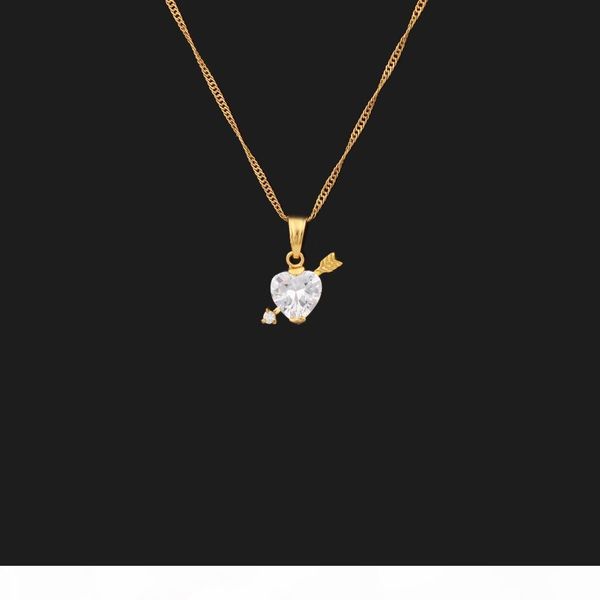 

14 k fine yellow gold gf necklace cupid arrow shoots through the heart cz pendant jewelry for women&men wholehearted love, Silver