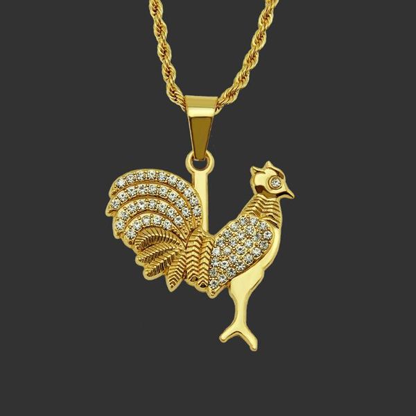 

selling designer luxurious hip-hop drilled cock pendant necklace jewelry nigndant necklace nightclub hegemonic trend personality pendant, Silver