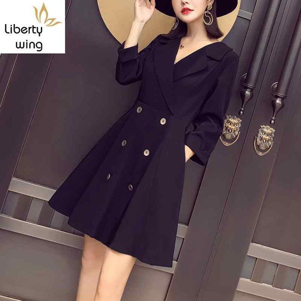 

элегантный 2020 новая мода женская уличная одежда длинные двубортные пальто v-образным вырезом темперамент высокая талия тонкий платье костю, White;black