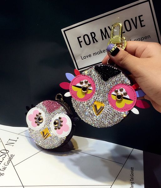 

keychain cute diamond love bird coin purse creative cartoon old flower bag key chain ornament female car keychains ma25a, Silver