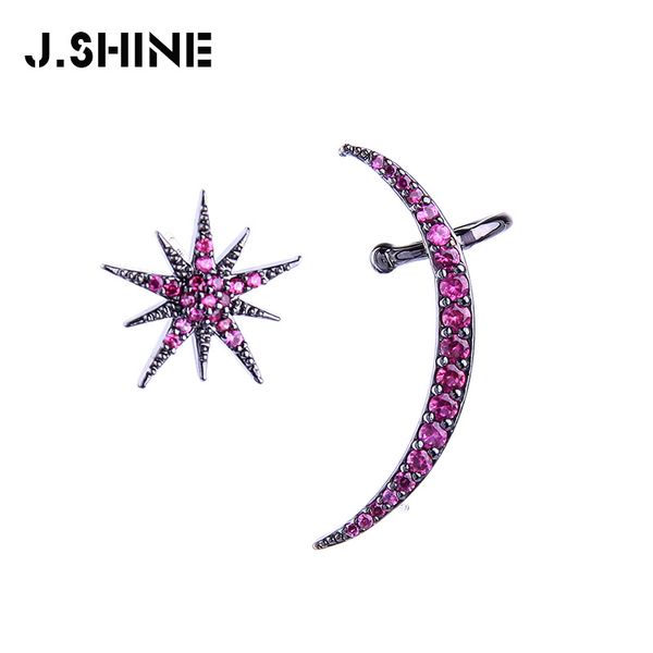 

jshine two color moon ear clip star stud earrings for women asymmetrical different zircon clip-on ear 2019 fashion accessories, Golden;silver