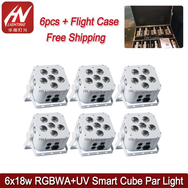 6pcs Wireless Dmx Cube Uplight Par Can Lights 6 * 18w RGBWA UV Battery Power LED DJ Akku Uplighting per Matrimoni Party Club