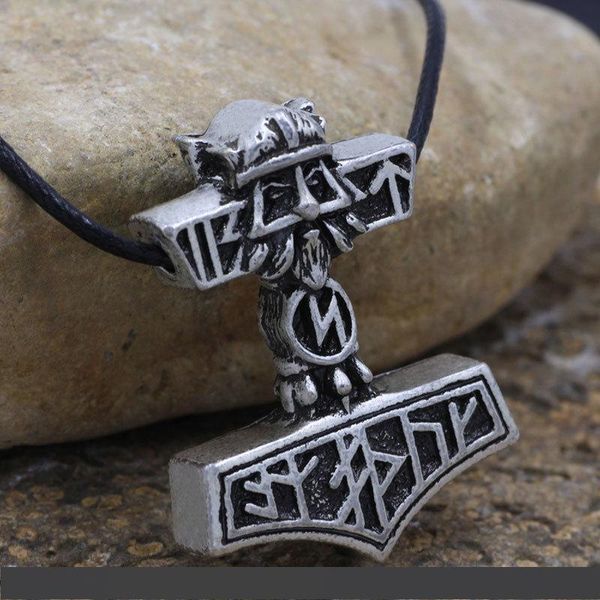 

thor hammer nodic vikings runes wolf head pendant necklace mjolnir viking valknut original amulet chain for man jewelry, Silver