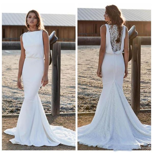 

Cap Sleeves Lace Mermaid Wedding Dresses 2019 Bateau Court Train Bride Dress Custom Made Sexy Outdoor Country Wedding Dresses Cheap