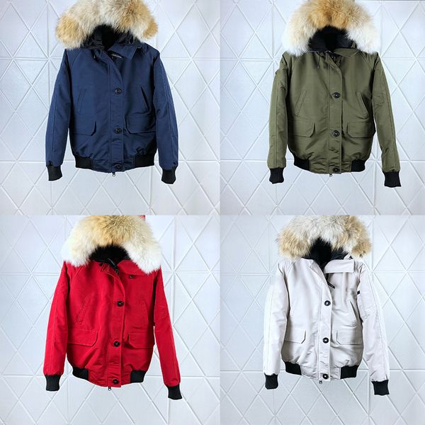 

women's winter designer coat fasion down bomber jacket wolf fur winter goose park pbi arm red black label keep warm
