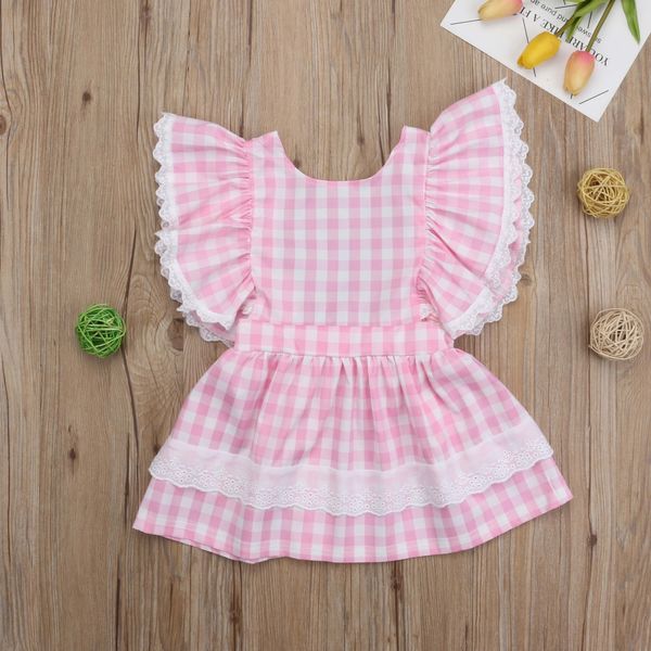 

summer fashion casual girl dress toddler kids baby girls checks party pageant princess gown lace tutu dress 2-7t