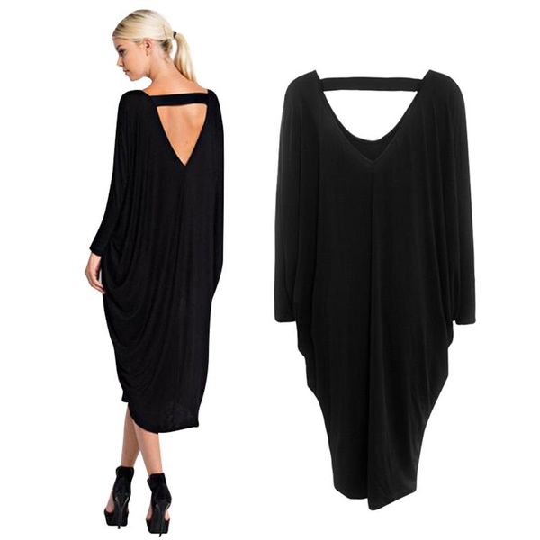 

2017 new fashion women dress autumn loose size v-neck pleated casual black long sleeve solid cotton work mid-calf dresses, Black;gray