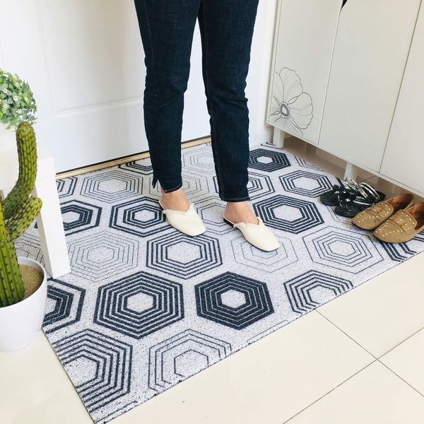 

pvc silk loop dust-proof doormat geometry black white diamond plaid check outdoor rug mats shoes scraper for bathroom area rugs