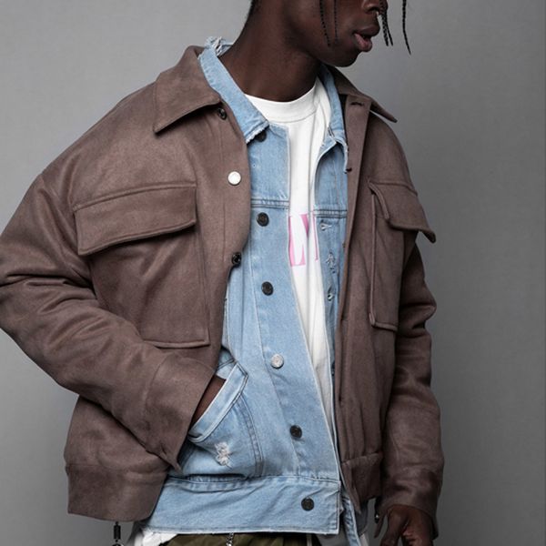 

19ss arnodefrance chamois jacket coat men women couple casual street hip hop simple coat fashion outwear pocket single breasted, Black;brown