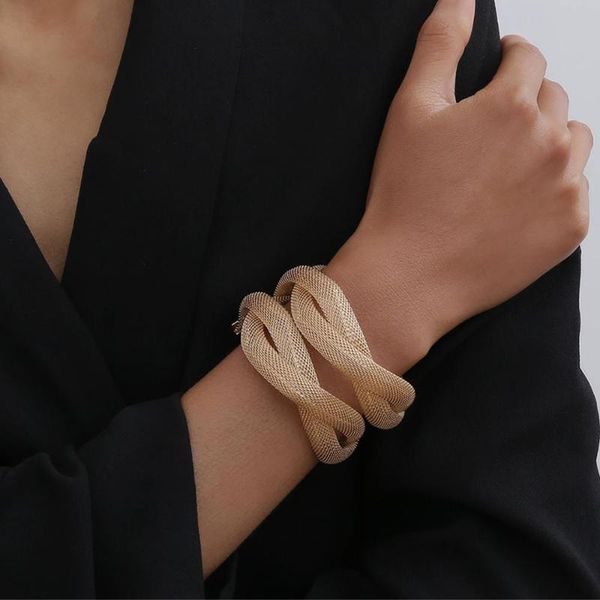 Cuff Lacteo Cuban Thick Chunky Bracelet Bangle Jewelry For Women Fascino a catena in metallo color oro a doppio strato vintage