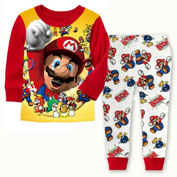 

2pcs cartoon kids toddler boys super mario cotton sleepwear nightwear pajamas set 1-7 years, Blue;red