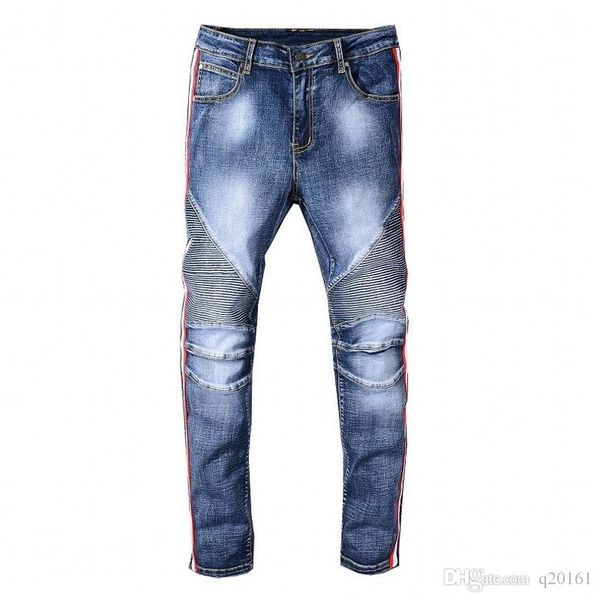 

2019 new men's skinny jeans distressed ripped biker jeans slim fit motorcycle biker denim for men brand designer mens cotton jeans, Blue