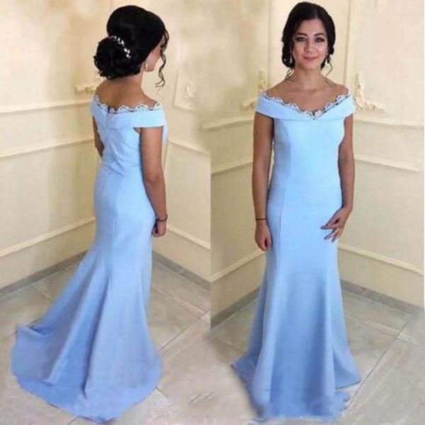 

Light Blue Mother of the Bride Dresses 2019 Off Shoulder Sweep Train Mermaid Formal Mom Dresses Wedding Guest Dresses
