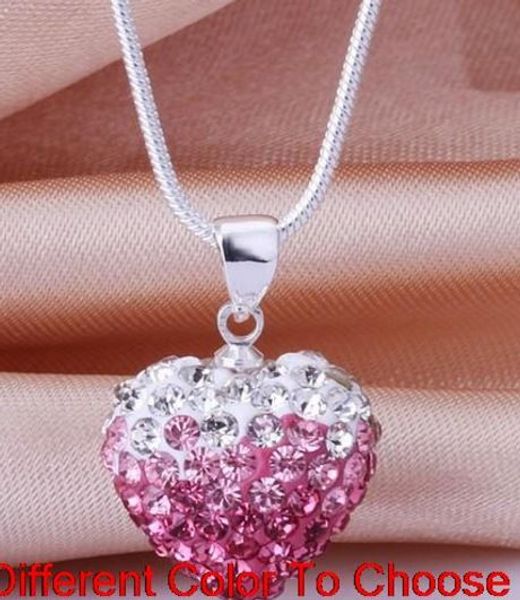 

mixed disco pave silver plated heart necklace gradient gradual change pendant multicolor snake chain crystal hr3 s