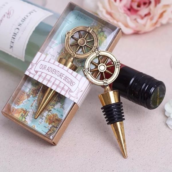 

50pcs our adventure begins gold compass bottle ser wedding favors wine sers bar party supplies