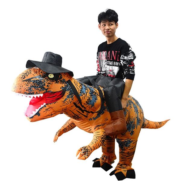

ride on trex dinosaur inflatable costume jurassic world t-rex fancy dress halloween suit brown party mascot costumer, Red;yellow
