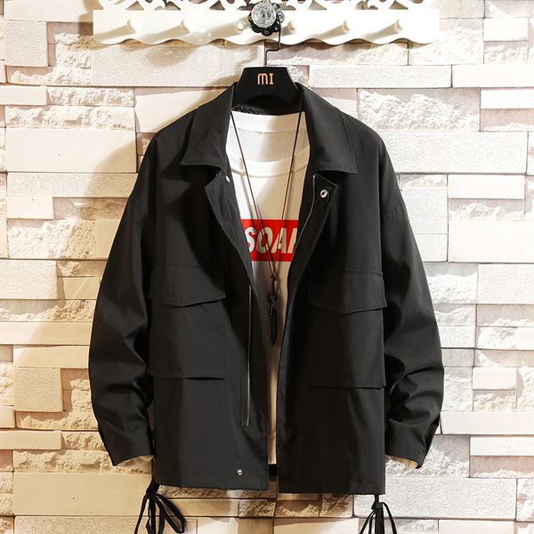 

spring new jacket men fashion solid color casual tooling wind jacket man streetwear wild hip hop loose bomber coat m-5xl, Black;brown