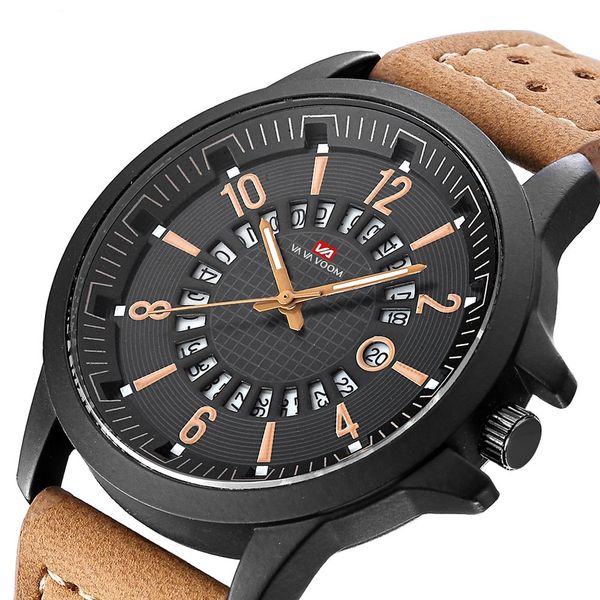 

men's creative calendar sports breathable eyelet belt watch, Slivery;brown