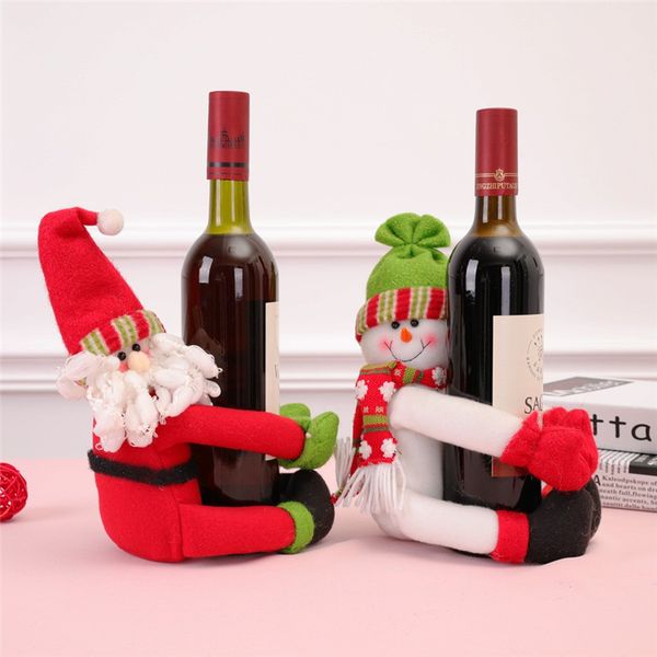 

new year party home dinner decorations supplies christmas red wine bottle covers snowman santa claus hugging creative decor