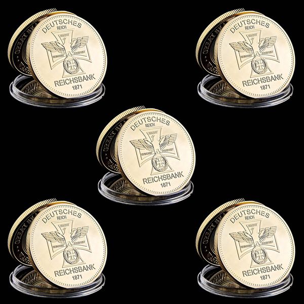 

5pcs 1871 germany military reichsbank eagle cross 1oz gold plated challenge coin collectible gift w/capsule