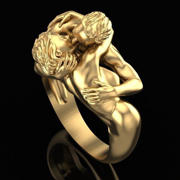 

18k gold-plated love forever hugs your lady ring beautifully carved fashion engagement jewelry anniversary gift size 6-10, Golden;silver