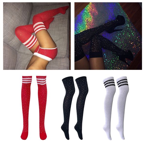 

3 pairs lady stripes over knee high stockings cosplay party socks leg warmer, Black;white