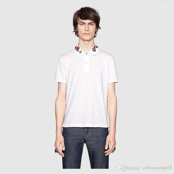 

snake print polos quick dry fashion classic male clothing high street pearl cotton breathabletees mens summer, White;black