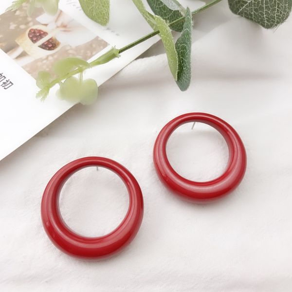 

retro red simple new round stud earrings for girl women fashion jewelry accessories wholesale gift, Golden;silver
