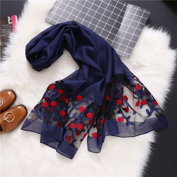 

2019 new brand women scarf fashion hollow embroidery silk scarves lady shawls and wraps spring summer sunscreen beach stoles, Blue;gray
