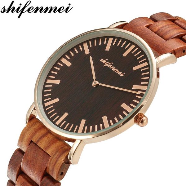 

shifenmei wooden men's watch fashion watch 2019 male sports casual wristwatch masculino, Slivery;brown