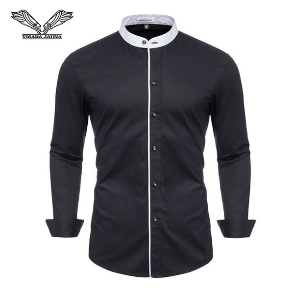 

da jauna men's shirt new men's fashion contrast stand collar europe and america slim long sleeve shirt size -3xl tlh26, White;black