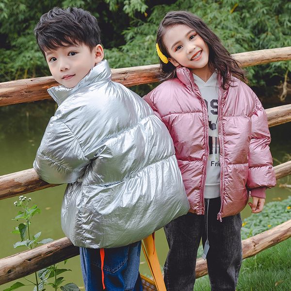 

children winter jacket for girls shiny silver cotton down clothing kid padded jacket parka boys coat outerwear 3 8 14 years, Blue;gray