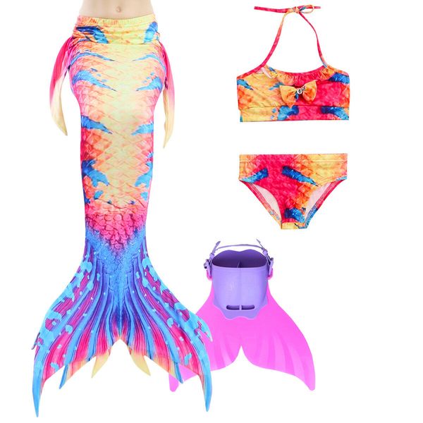 

new swimsuit swimmable mermaid tail swimming 3pcs bikini monofin for kids girls, Blue